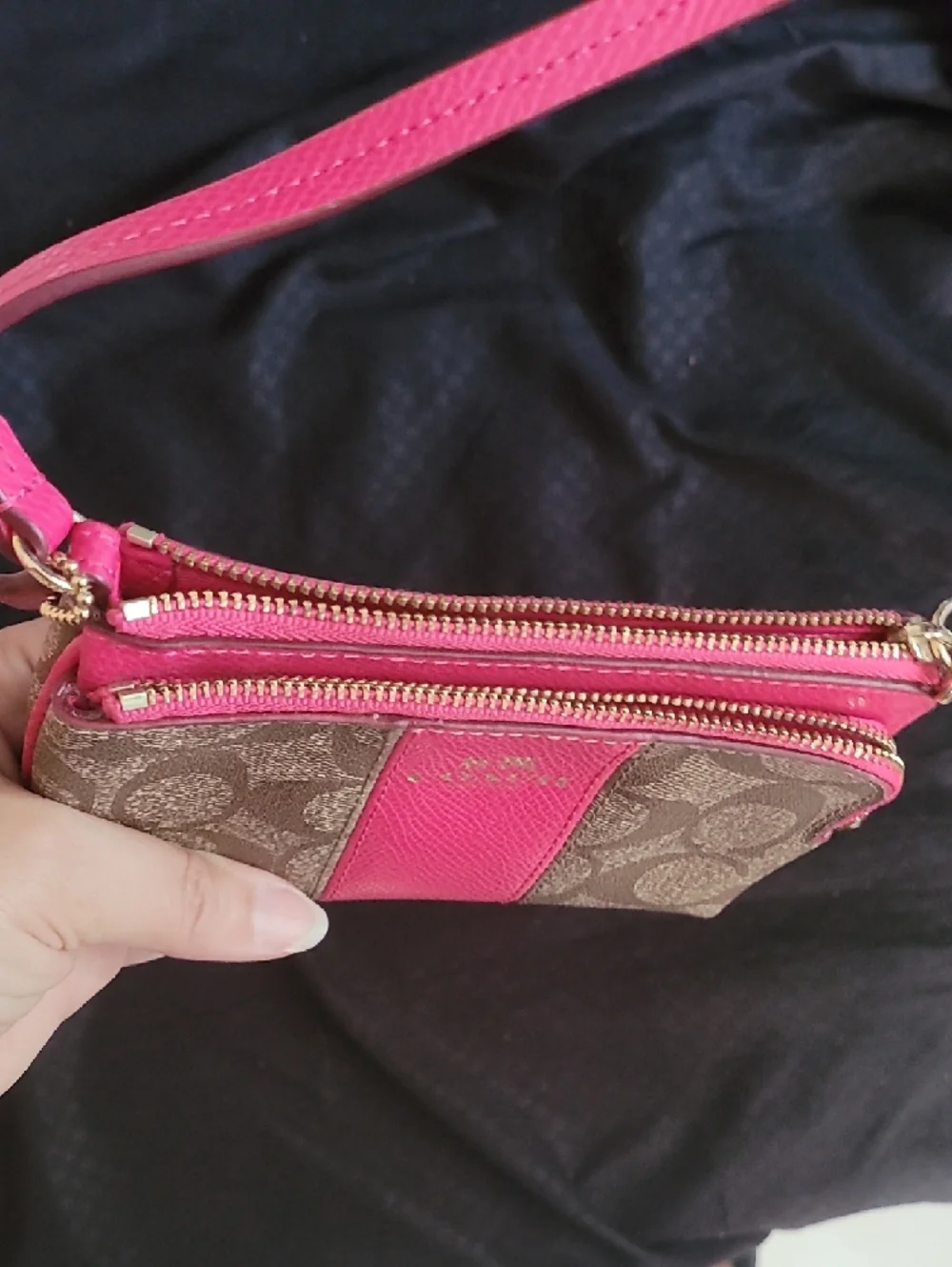 Coach Brown Signature Canvas Crossbody with Pink Trim - Picture 3 of 7